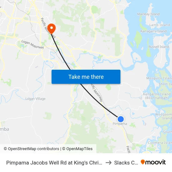 Pimpama Jacobs Well Rd at King's Christian College to Slacks Creek map