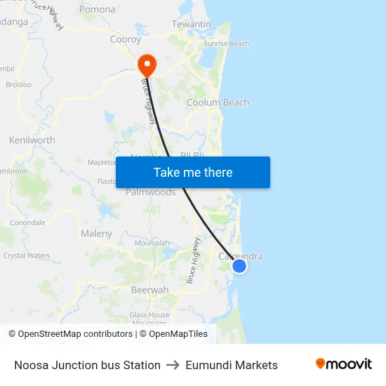 Noosa Junction bus Station to Eumundi Markets map