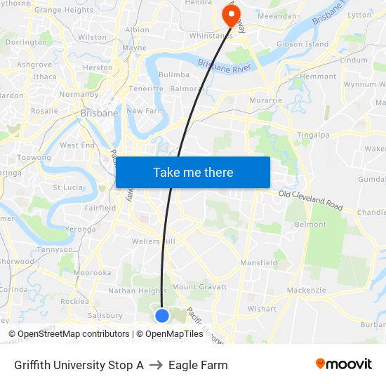 Griffith University Stop A to Eagle Farm map