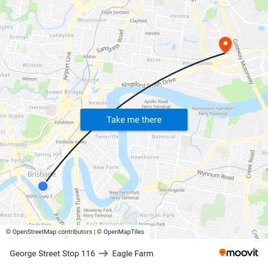 George Street Stop 116 to Eagle Farm map