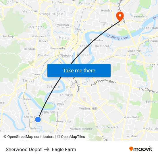 Sherwood Depot to Eagle Farm map