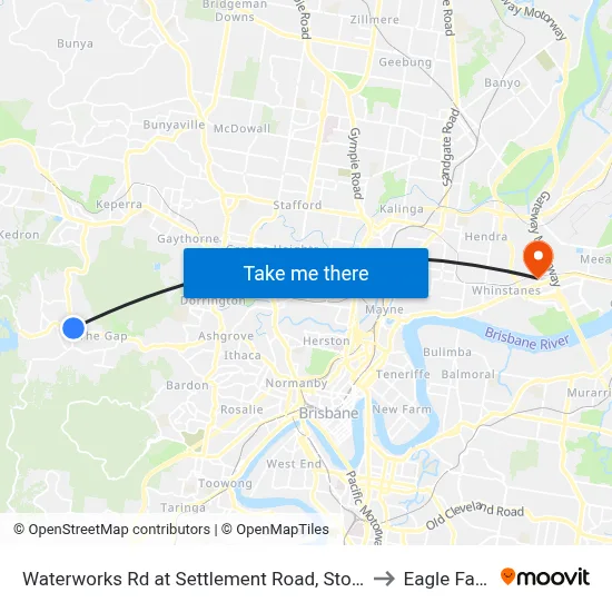 Waterworks Rd at Settlement Road, Stop 36 to Eagle Farm map