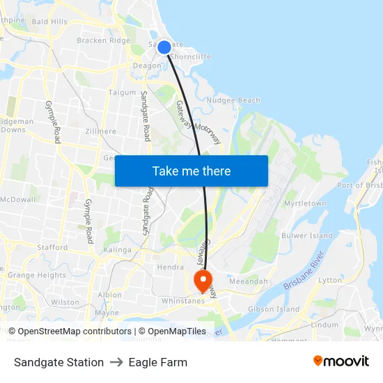 Sandgate Station to Eagle Farm map