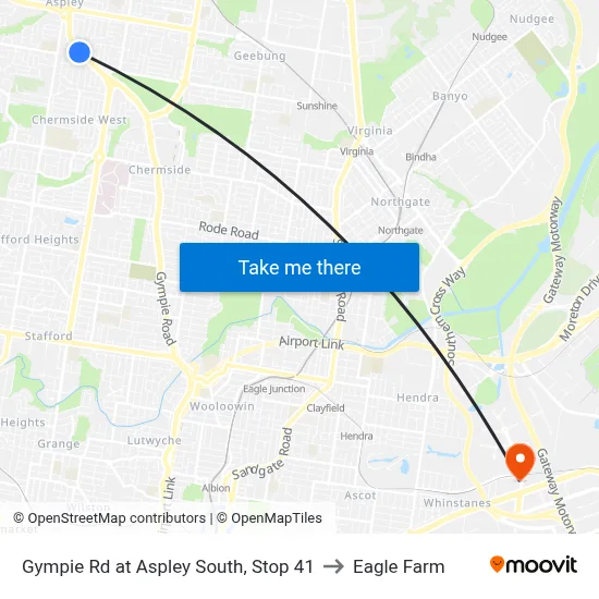 Gympie Rd at Aspley South, Stop 41 to Eagle Farm map