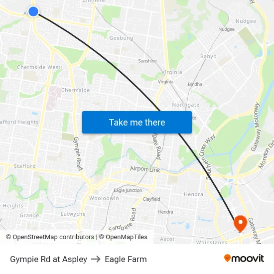Gympie Rd at Aspley to Eagle Farm map