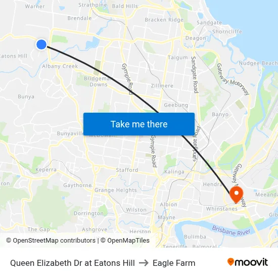 Queen Elizabeth Dr at Eatons Hill to Eagle Farm map