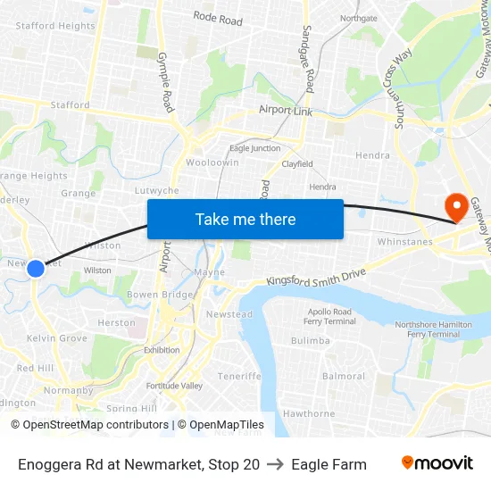 Enoggera Rd at Newmarket, Stop 20 to Eagle Farm map