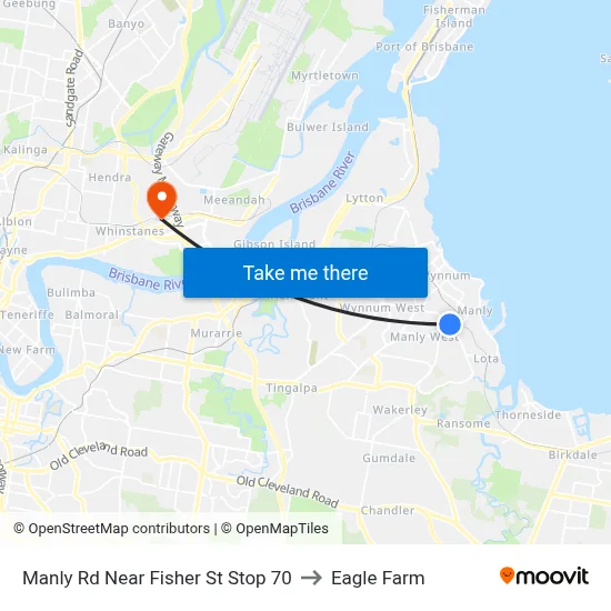 Manly Rd Near Fisher St Stop 70 to Eagle Farm map