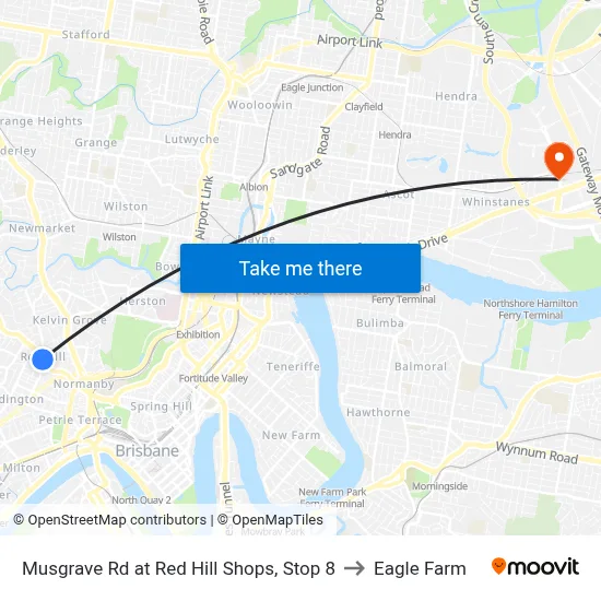 Musgrave Rd at Red Hill Shops, Stop 8 to Eagle Farm map