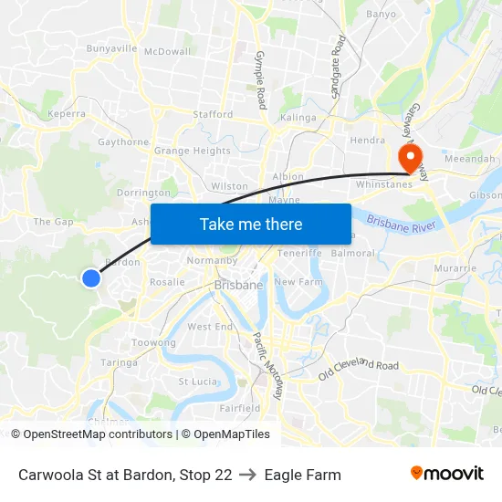 Carwoola St at Bardon, Stop 22 to Eagle Farm map