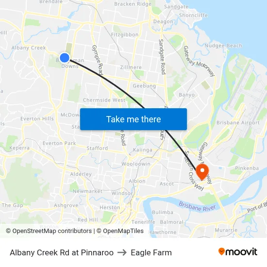 Albany Creek Rd at Pinnaroo to Eagle Farm map