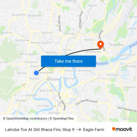 Latrobe Tce At Old Ithaca Fire, Stop 9 to Eagle Farm map