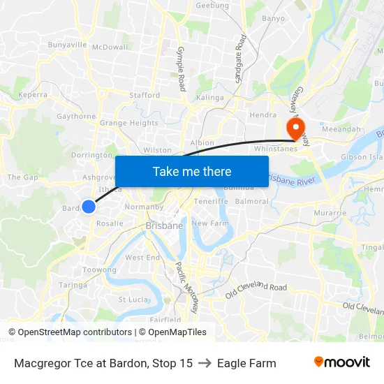 Macgregor Tce at Bardon, Stop 15 to Eagle Farm map