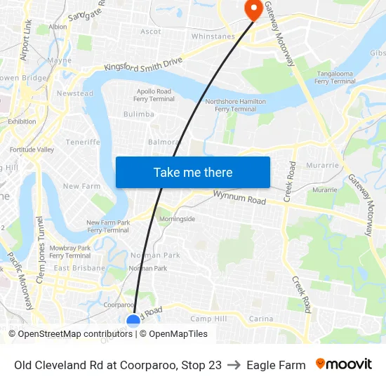 Old Cleveland Rd at Coorparoo, Stop 23 to Eagle Farm map