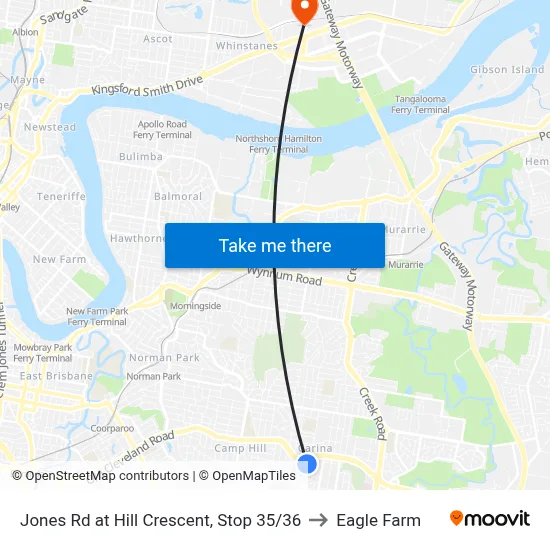 Jones Rd at Hill Crescent, Stop 35/36 to Eagle Farm map