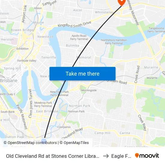 Old Cleveland Rd at Stones Corner Library, Stop 17 to Eagle Farm map