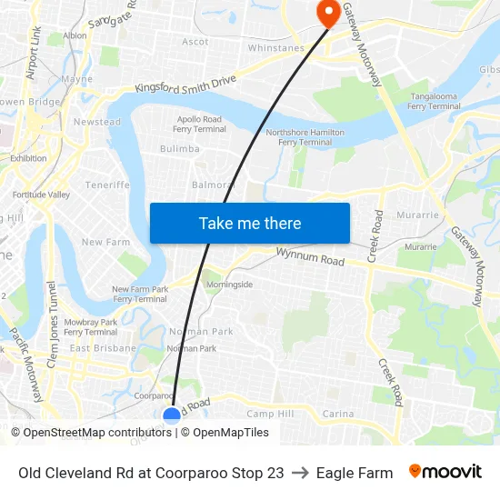 Old Cleveland Rd at Coorparoo Stop 23 to Eagle Farm map