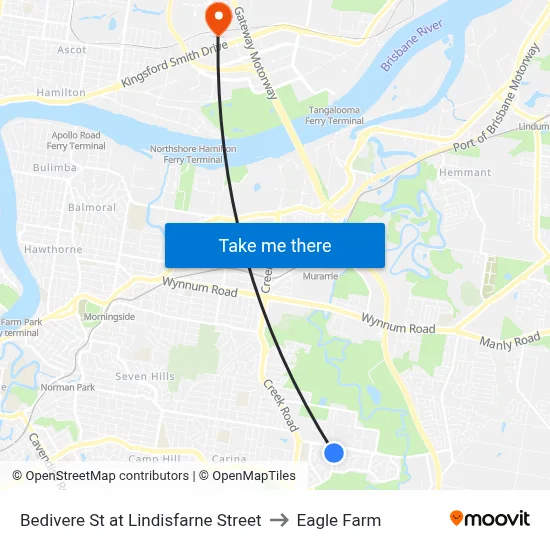Bedivere St at Lindisfarne Street to Eagle Farm map