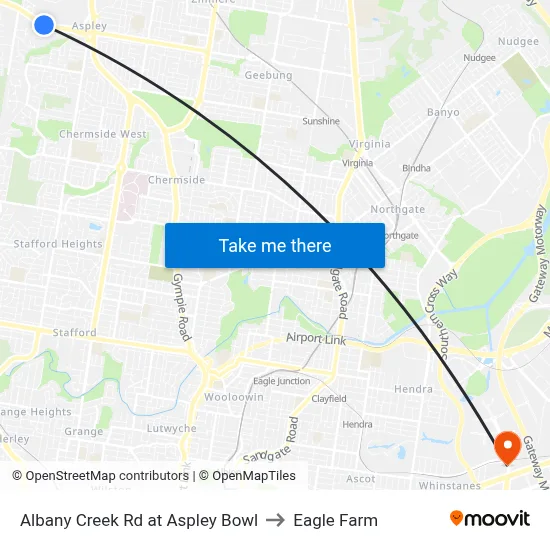 Albany Creek Rd at Aspley Bowl to Eagle Farm map