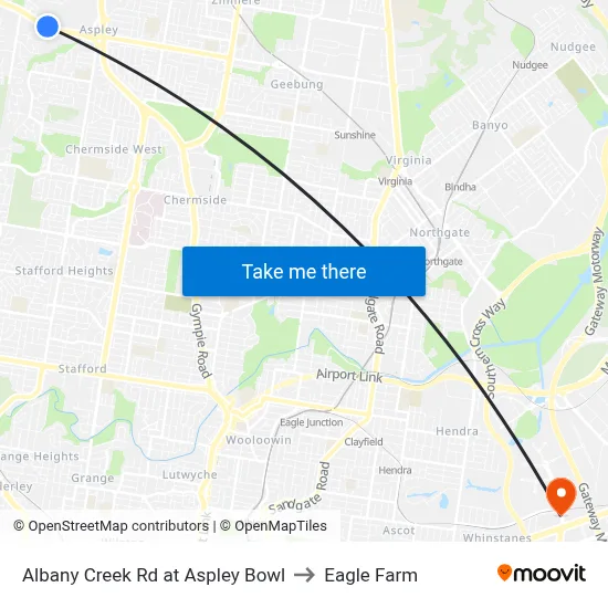 Albany Creek Rd at Aspley Bowl to Eagle Farm map