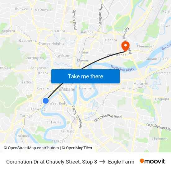 Coronation Dr at Chasely Street, Stop 8 to Eagle Farm map