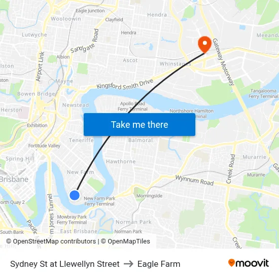 Sydney St at Llewellyn Street to Eagle Farm map