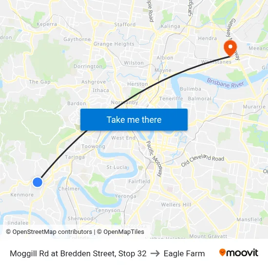 Moggill Rd at Bredden Street, Stop 32 to Eagle Farm map