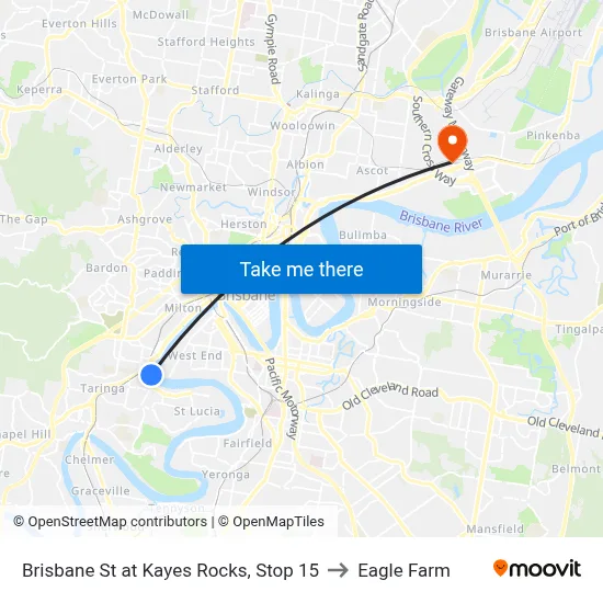Brisbane St at Kayes Rocks, Stop 15 to Eagle Farm map