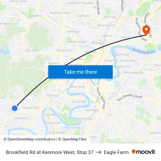 Brookfield Rd at Kenmore West, Stop 37 to Eagle Farm map