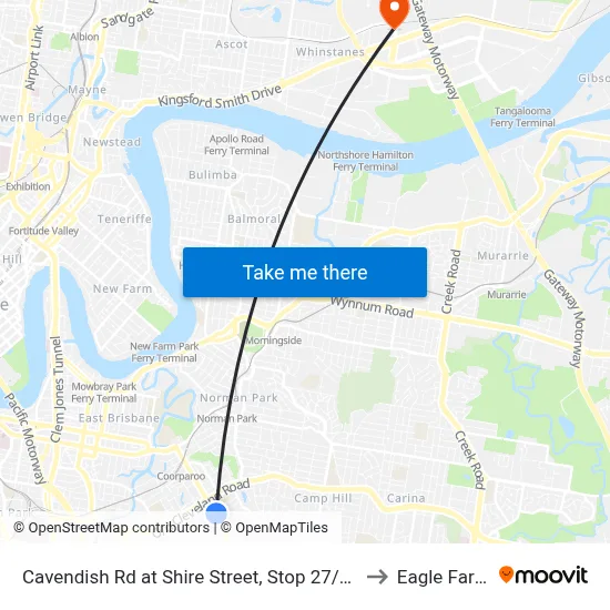 Cavendish Rd at Shire Street, Stop 27/28 to Eagle Farm map