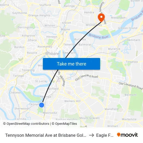 Tennyson Memorial Ave at Brisbane Golf, Stop 36 to Eagle Farm map