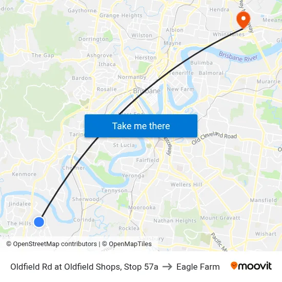 Oldfield Rd at Oldfield Shops, Stop 57a to Eagle Farm map