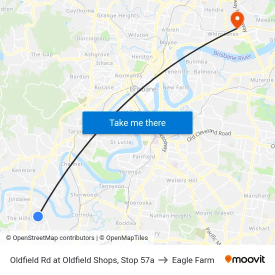 Oldfield Rd at Oldfield Shops, Stop 57a to Eagle Farm map