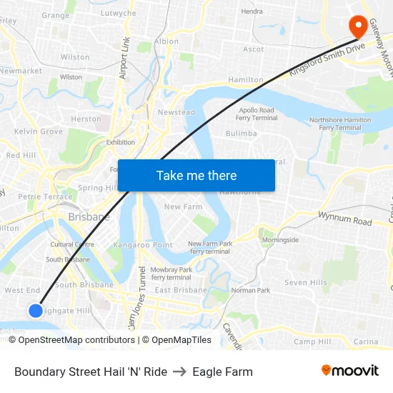 Boundary Street Hail 'N' Ride to Eagle Farm map