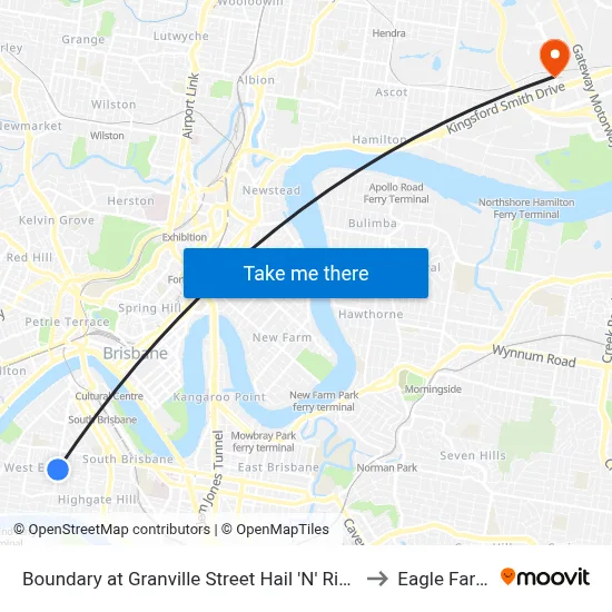 Boundary at Granville Street Hail 'N' Ride to Eagle Farm map