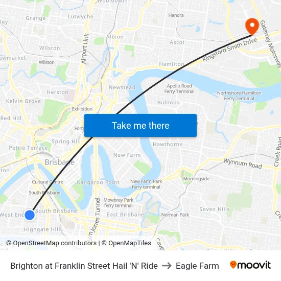 Brighton at Franklin Street Hail 'N' Ride to Eagle Farm map