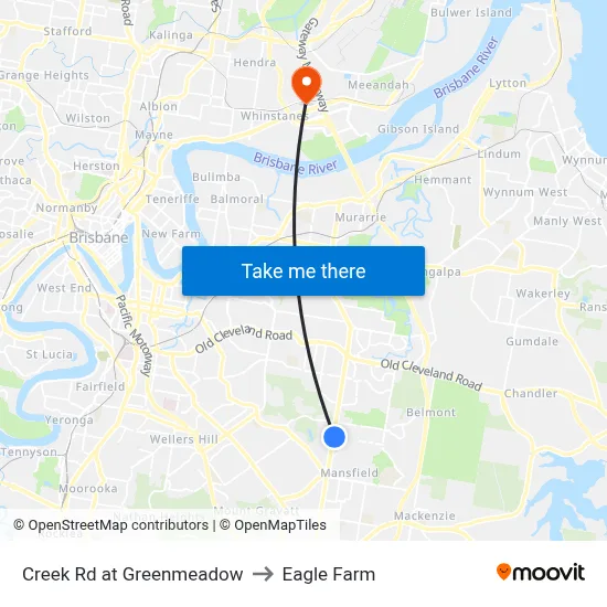 Creek Rd at Greenmeadow to Eagle Farm map