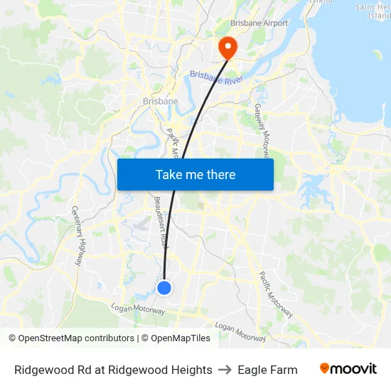 Ridgewood Rd at Ridgewood Heights to Eagle Farm map