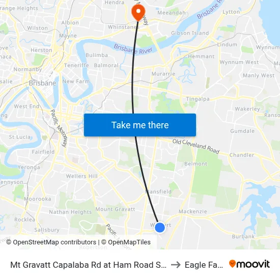 Mt Gravatt Capalaba Rd at Ham Road South to Eagle Farm map