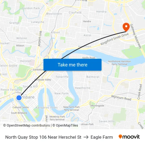 North Quay Stop 106 Near Herschel St to Eagle Farm map