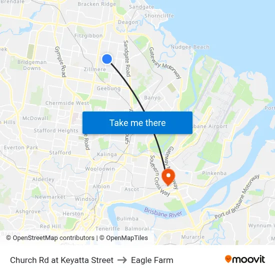 Church Rd at Keyatta Street to Eagle Farm map