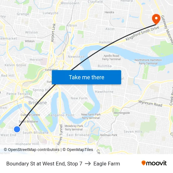 Boundary St at West End, Stop 7 to Eagle Farm map