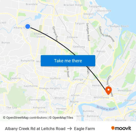 Albany Creek Rd at Leitchs Road to Eagle Farm map