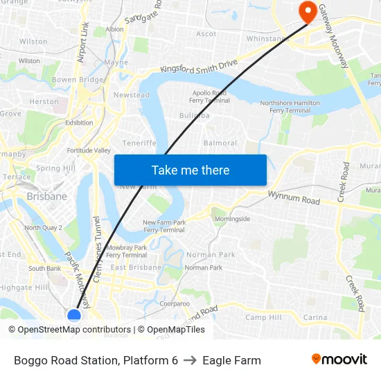 Boggo Road Station, Platform 6 to Eagle Farm map