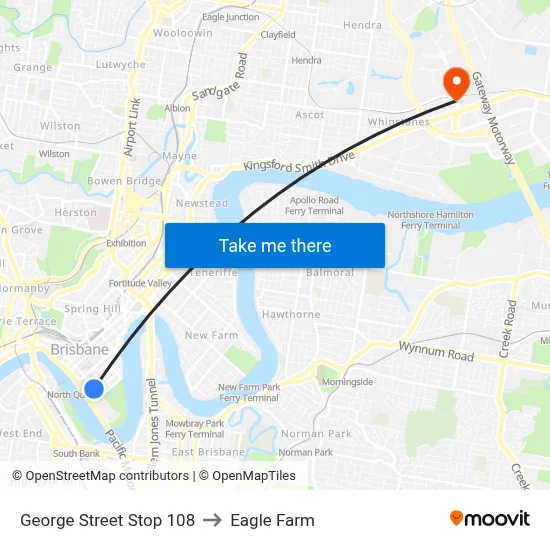 George Street Stop 108 to Eagle Farm map