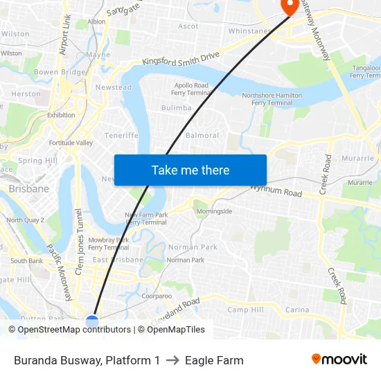 Buranda Busway, Platform 1 to Eagle Farm map