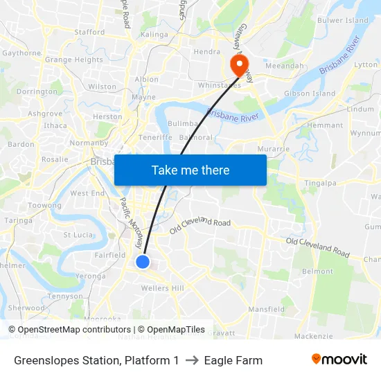 Greenslopes Station, Platform 1 to Eagle Farm map