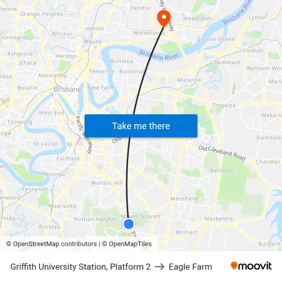 Griffith University Station, Platform 2 to Eagle Farm map