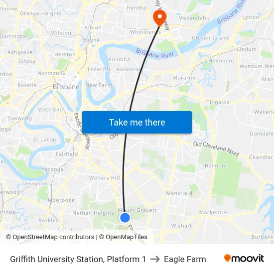 Griffith University Station, Platform 1 to Eagle Farm map