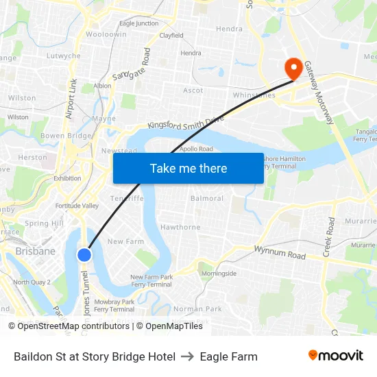 Baildon St at Story Bridge Hotel to Eagle Farm map
